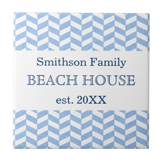 Herringbone Blue White Beach House Custom Tegeltje (Voorkant)