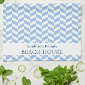 Herringbone Blue White Beach House Custom Theedoek (Gevouwen)