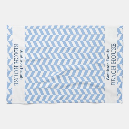 Herringbone Blue White Beach House Custom Theedoek (Horizontaal)