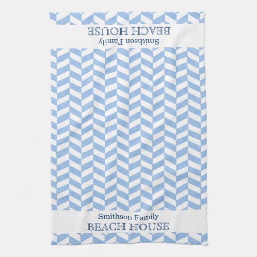 Herringbone Blue White Beach House Custom Theedoek (Verticaal)