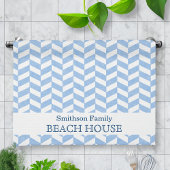 Herringbone Blue White Beach House Custom Theedoek