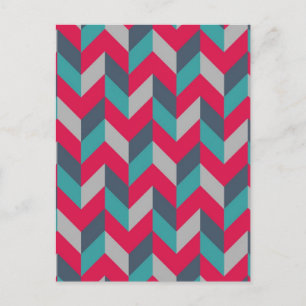 Herringbone Geometric Stripes Red Blue Grey Briefkaart