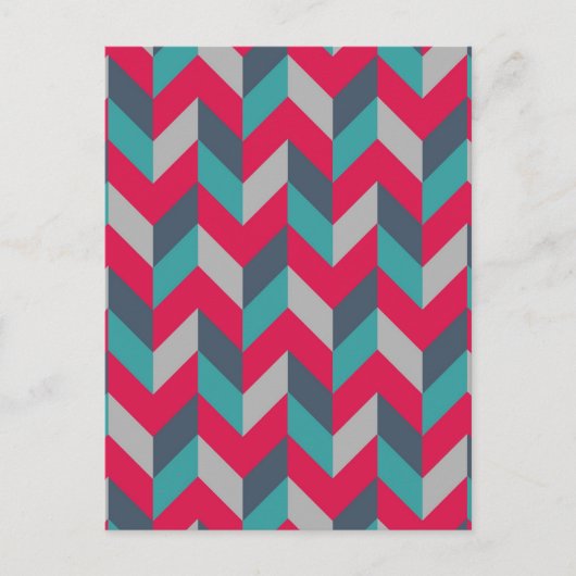 Herringbone Geometric Stripes Red Blue Grey Briefkaart (Voorkant)