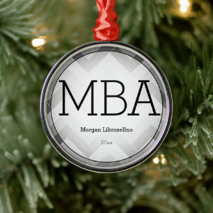 Herringbone Gray Black MBA Afstuderen Naam jaar Metalen Ornament