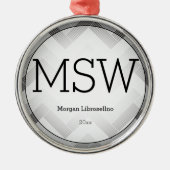 Herringbone Gray Black MSW Afstuderen Naam jaar Metalen Ornament (Voorkant)
