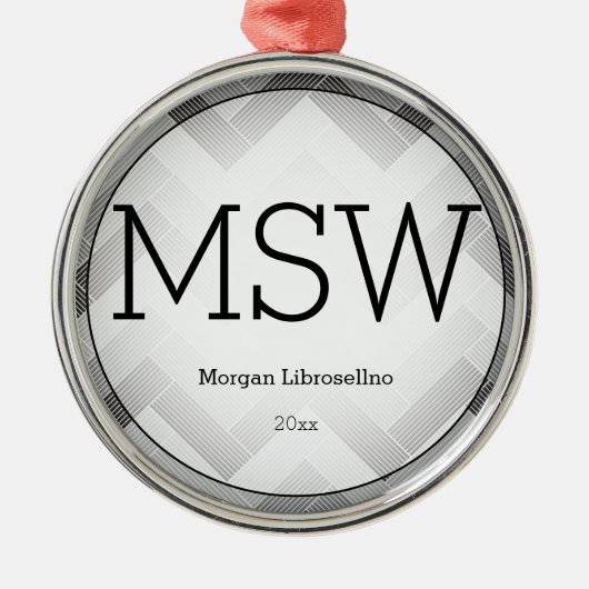 Herringbone Gray Black MSW Afstuderen Naam jaar Metalen Ornament (Voorkant)