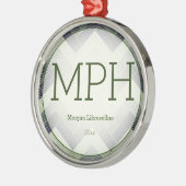 Herringbone Green White Name MPH Afstuderen Metalen Ornament (Links)