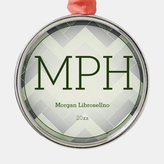 Herringbone Green White Name MPH Afstuderen Metalen Ornament (Voorkant)