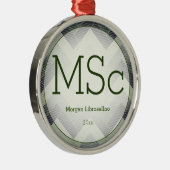 Herringbone Green White Name MSc Afstuderen Metalen Ornament (Rechts)