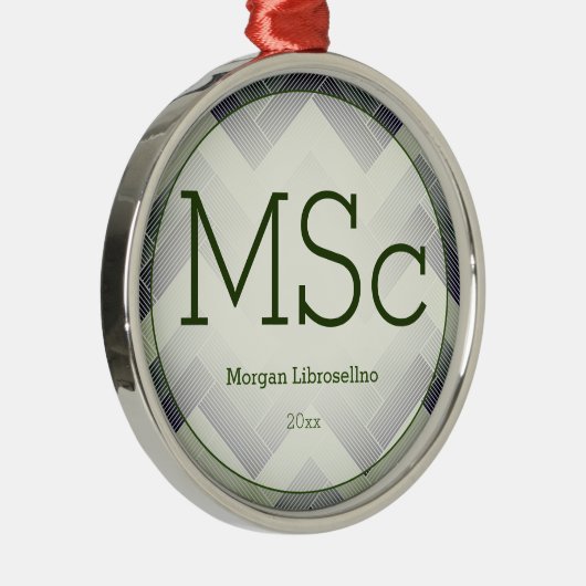 Herringbone Green White Name MSc Afstuderen Metalen Ornament (Rechts)
