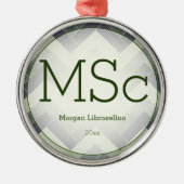 Herringbone Green White Name MSc Afstuderen Metalen Ornament (Voorkant)
