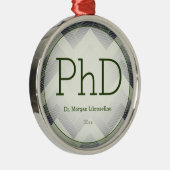 Herringbone Green White PhD Afstuderen Name Year Metalen Ornament (Rechts)