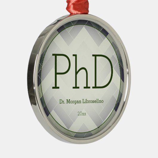 Herringbone Green White PhD Afstuderen Name Year Metalen Ornament (Rechts)
