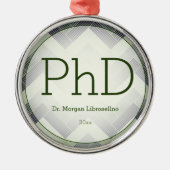 Herringbone Green White PhD Afstuderen Name Year Metalen Ornament (Voorkant)