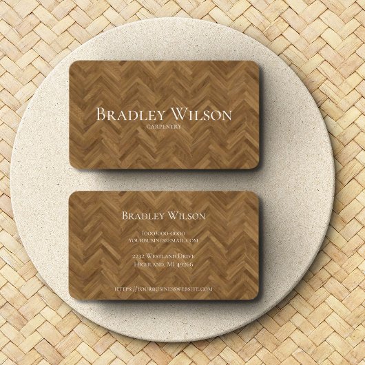 Herringbone Modern Wooden Carpenter Visitekaartjes