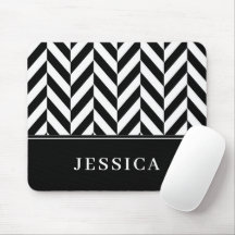 Herringbone Pattern Black & White Custom Name