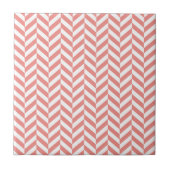 Herringbone Pattern Coral Pink White Tegeltje (Voorkant)