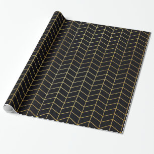 Herringbone Pattern Faux Gold Foil Black Geometric Cadeaupapier