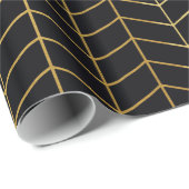 Herringbone Pattern Faux Gold Foil Black Geometric Cadeaupapier (Rol Hoek)
