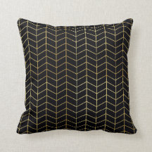 Herringbone Pattern Faux Gold Foil Black Geometric