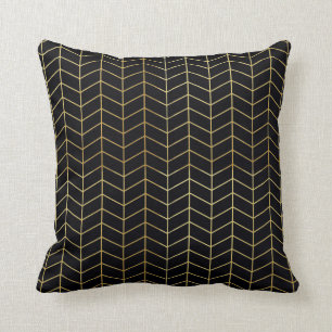 Herringbone Pattern Faux Gold Foil Black Geometric Kussen