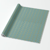 Herringbone Pattern Faux Gold Foil Blauwgroen Geom Cadeaupapier (Uitgerold)