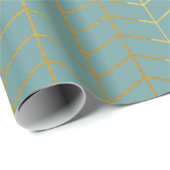 Herringbone Pattern Faux Gold Foil Blauwgroen Geom Cadeaupapier (Rol Hoek)