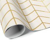 Herringbone Pattern Faux Gold Foil Ivory Geometric Cadeaupapier (Rol Hoek)