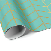 Herringbone Pattern Faux Gold Foil Mint Geometric Cadeaupapier (Rol Hoek)