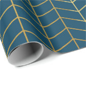 Herringbone Pattern Faux Gold Foil Navy Geometric Cadeaupapier (Rol Hoek)