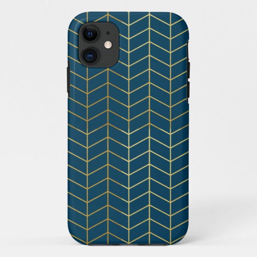 Herringbone Pattern Faux Gold Foil Navy Geometric Case-Mate iPhone Case (Achterkant)