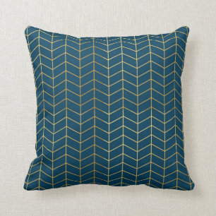 Herringbone Pattern Faux Gold Foil Navy Geometric Kussen