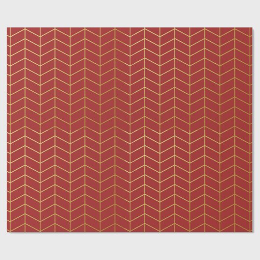 Herringbone Pattern Faux Gold Foil Red Geometric Cadeaupapier (Vlak)