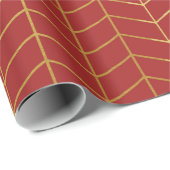 Herringbone Pattern Faux Gold Foil Red Geometric Cadeaupapier (Rol Hoek)