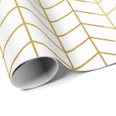 Herringbone Pattern Faux Gold Foil White Geometric Cadeaupapier (Rol Hoek)