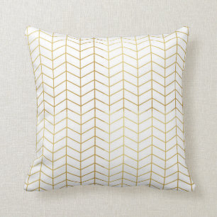 Herringbone Pattern Faux Gold Foil White Geometric Kussen
