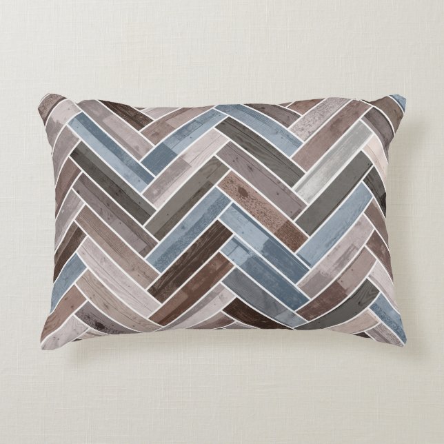 Herringbone Pattern in Blue Brown Grey Accent Kussen (Voorkant)