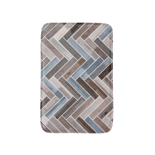 Herringbone Pattern in Blue Brown Grey Badmat (Voorkant Verticaal)