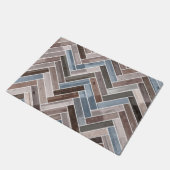 Herringbone Pattern in Blue Brown Grey Deurmat (Schuin)