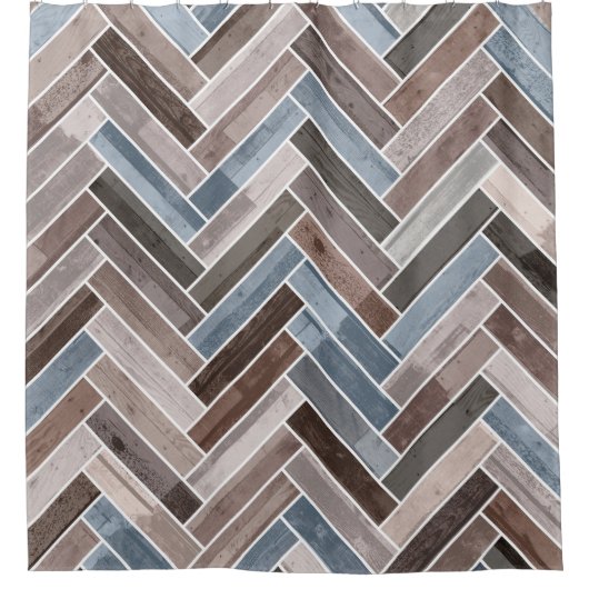 Herringbone Pattern in Blue Brown Grey Douchegordijn (Voorkant)