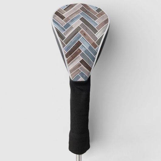 Herringbone Pattern in Blue Brown Grey Golfheadcover (Voorkant)