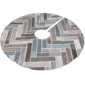 Herringbone Pattern in Blue Brown Grey Kerstboom Rok (Gekanteld)