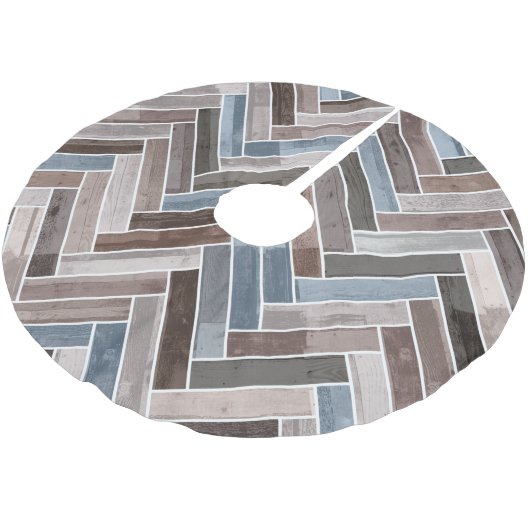 Herringbone Pattern in Blue Brown Grey Kerstboom Rok (Gekanteld)