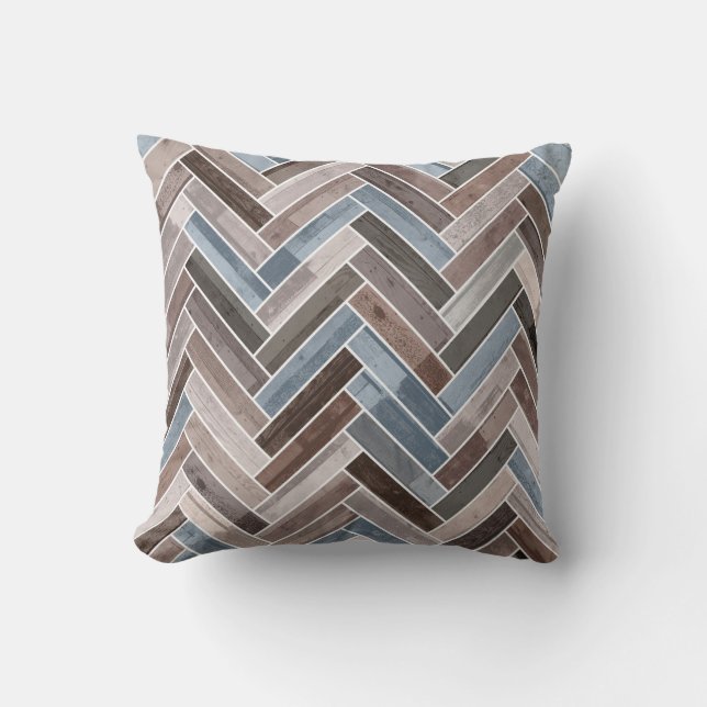 Herringbone Pattern in Blue Brown Grey Kussen (Voorkant)