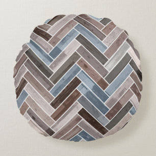 Herringbone Pattern in Blue Brown Grey Rond Kussen