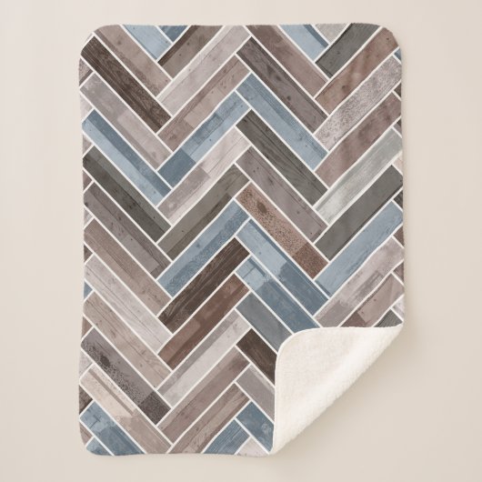 Herringbone Pattern in Blue Brown Grey Sherpa Deken (Voorkant)