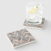 Herringbone Pattern in Blue Brown Grey Stenen Onderzetter (Zijkant)