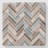 Herringbone Pattern in Blue Brown Grey Stenen Onderzetter (Voorkant)