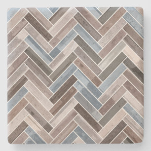 Herringbone Pattern in Blue Brown Grey Stenen Onderzetter