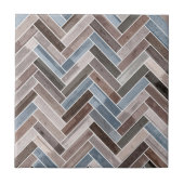 Herringbone Pattern in Blue Brown Grey Tegeltje (Voorkant)